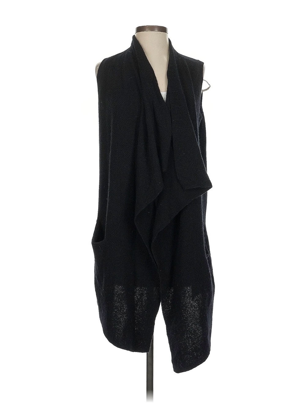 Vince Black Sleeveless Drape-Front Knit Cardigan